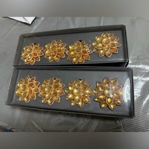 2pks of 4 each gold-toned rhinestone crystal flower napkin rings